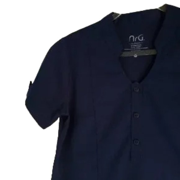 NWT |NRG by Barco | Indigo/ Navy 2 Pocket Mock Scrub Top - Picture 3 of 6